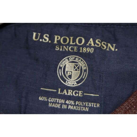 US Polo Assn Shirt Long Sleeve Henley Heathered Rusty Brown Cotton Mens L - Picture 6 of 7